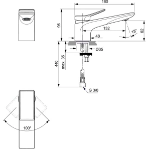 Изображение товара смеситель для раковины без донного клапана ideal standard conca bc754aa