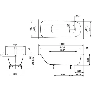 Изображение товара пристенная ванна стальная  160x70 см kaldewei eurowa 311-1 standard