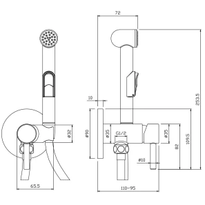 Изображение товара гигиенический душ rossinka x x25-51 со смесителем, хром