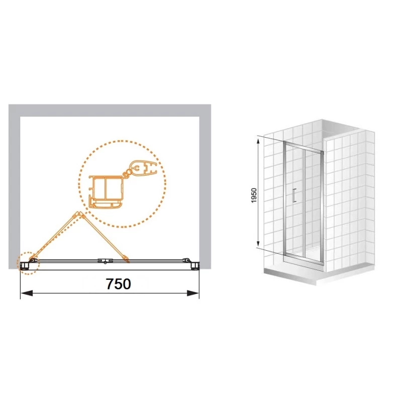 Душевая дверь складная Cezares Anima 90 см прозрачное стекло ANIMA-W-BS-90-C-Cr