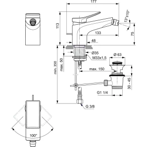 Изображение товара смеситель для биде с донным клапаном ideal standard conca bc760aa