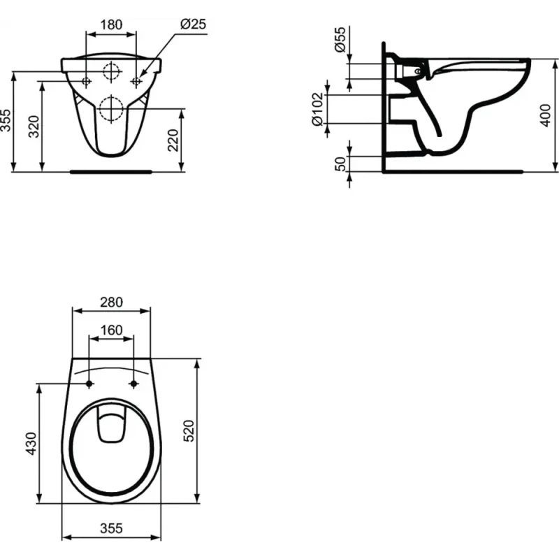 Подвесной безободковый унитаз с сиденьем микролифт Ideal Standard Asolo R011301