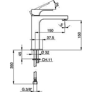 Изображение товара смеситель для раковины без донного клапана cisal cubic cu00150121