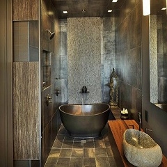 Уникальный дизайн ванной: раковина + дерево и камень