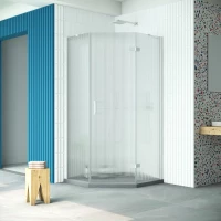 Душевой уголок Vegas Glass AFA-Pen Retta 100 01 Moru R 100x100 см R, профиль белый, стекло рифленое