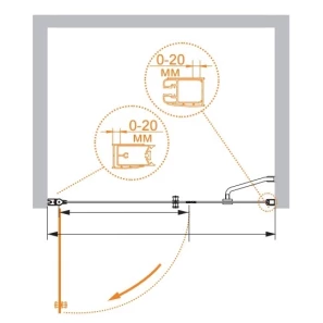 Изображение товара душевая дверь распашная cezares elena 110 см прозрачное стекло elena-w-b-11-30+80-c-cr