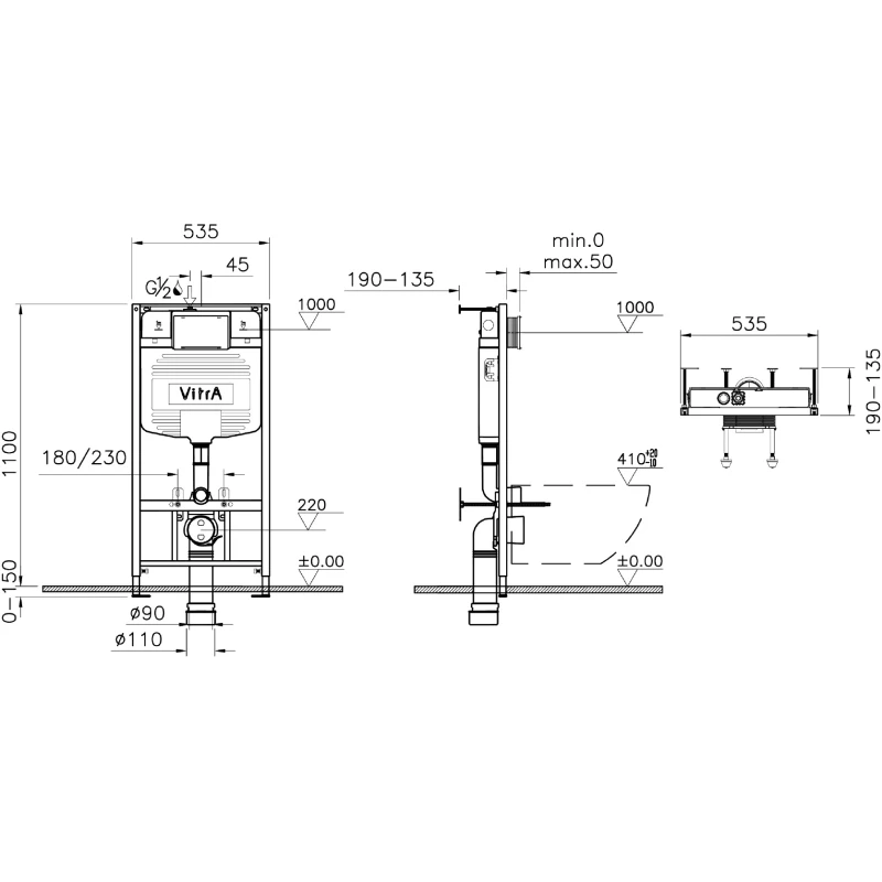 Комплект подвесной унитаз + система инсталляции VitrA S20 9004B003-7207