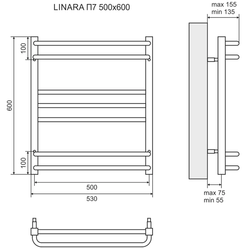 Полотенцесушитель электрический 600x500 ТЭН левый/правый Lemark Linara П7 LM04607E