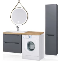 Тумба с раковиной серый матовый 122 см Jorno Wood Wood.01.60/P/GR + Wood.06.122/LW + Mol.08.65/W + 4627173210072