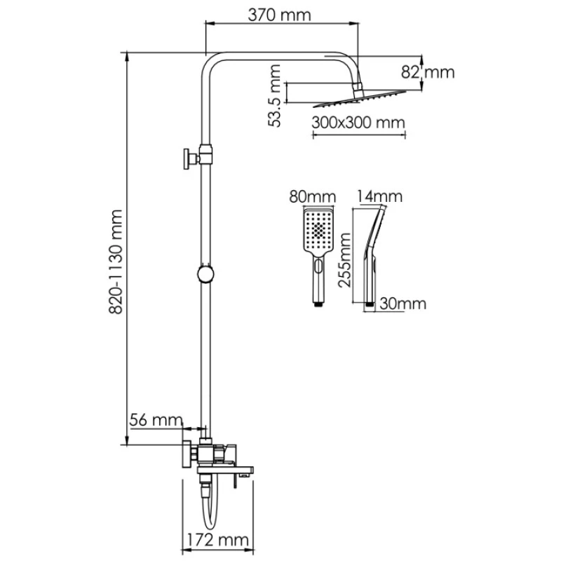 Душевая система 300 мм WasserKRAFT A177.118.126.087.CH