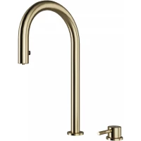 Смеситель для кухни Paulmark Estetica Es218006-LG с подключением к фильтру, выдвижным изливом, светлое золото