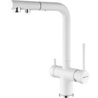 Смеситель для кухни Paulmark Serpentine Se213222-WH с подключением к фильтру, выдвижным изливом, белый матовый
