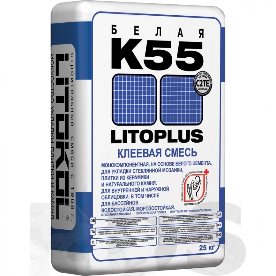 Клей Litokol клеевая смесь для плитки LITOPLUS K55 Белый  25кг.