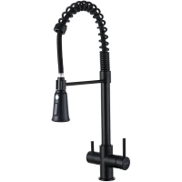 Смеситель для кухни Gappo G4398-66 с подключением к фильтру, гибким изливом, черный матовый