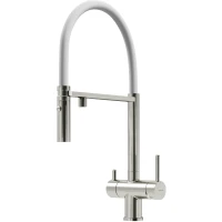 Смеситель для кухни Sancos Imola SC4010BNwh CoolStart, с подключением к фильтру, гибким изливом, никель/белый