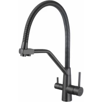 Смеситель для кухни Fmark FS0762Q с подключением к фильтру, гибким изливом, графит
