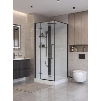 Душевая кабина BelBagno Uno UNO-CAB-A-1-90-C-NERO-Bi-TOP-L 90x90x212,5 см L, с крышей, низкий поддон, профиль черный матовый, стекло прозрачное