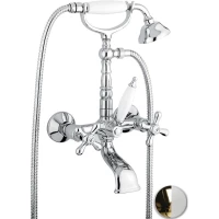 Смеситель для ванны Emmevi Deco Old 12611/BO с душевым гарнитуром, золотой/белый