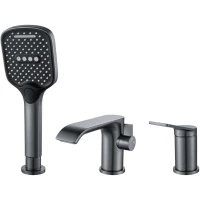 Смеситель на борт ванны Shevanik S4112T с душевым гарнитуром, оружейная сталь