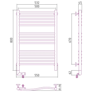 Изображение товара полотенцесушитель электрический 800x500 черный матовый мэм левый сунержа флюид 2.0 31-5220-8050