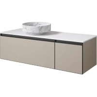 Тумба с раковиной Armadi Art Quatro Daphne 790-M2-140-D-A-LED + 792-140-W + 801-CLCT 141 см L, подвесная, со столешницей, подсветкой, бежевый матовый