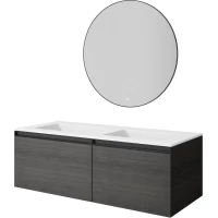 Комплект мебели Armadi Art Quatro Oak Antracite 790-M2-140(70+70)-OA-A+L + 793-140-2-W + 545-100-GM 141 см, подвесной, с подсветкой, темный дуб