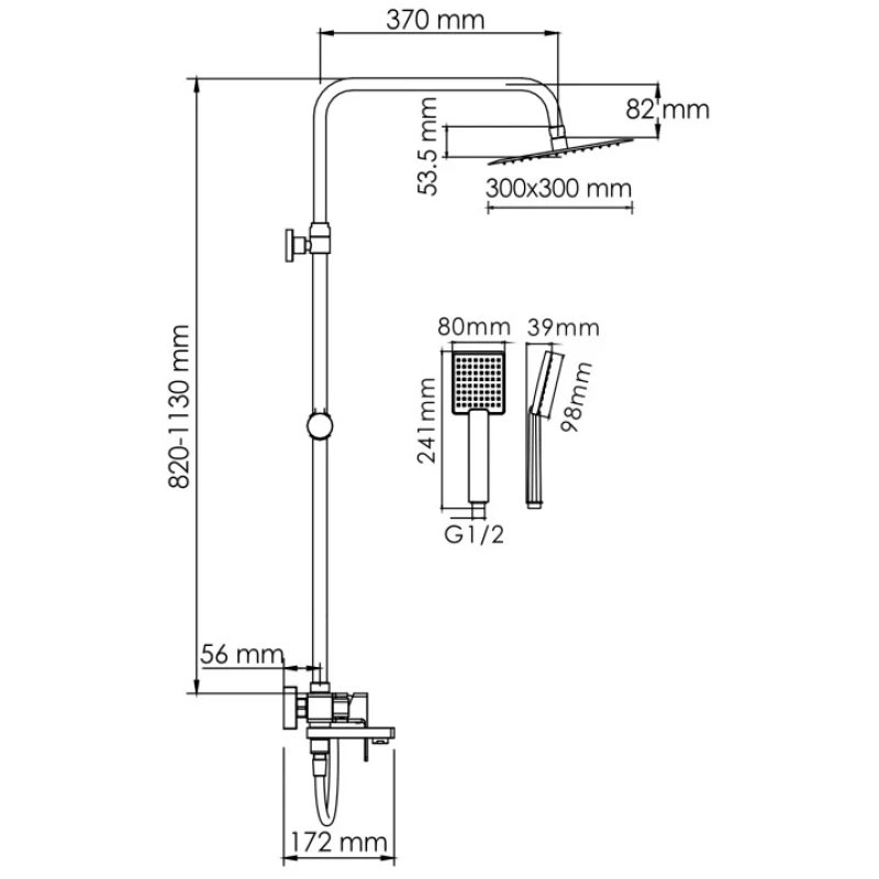 Душевая система 300 мм WasserKRAFT A177.118.141.087.CH