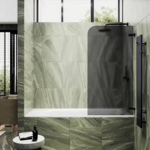 Изображение товара шторка на ванну maybahglass mgv-653-6 70,5 см r, профиль черный матовый, стекло графитовое матовое