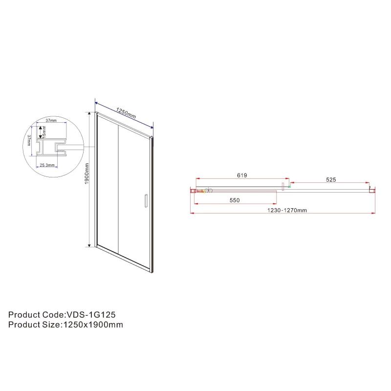 Душевая дверь 125 см Vincea Garda VDS-1G125CL прозрачное