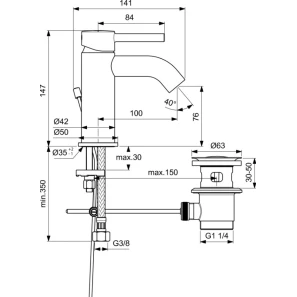 Изображение товара смеситель для раковины с донным клапаном ideal standard ceraline bc203aa