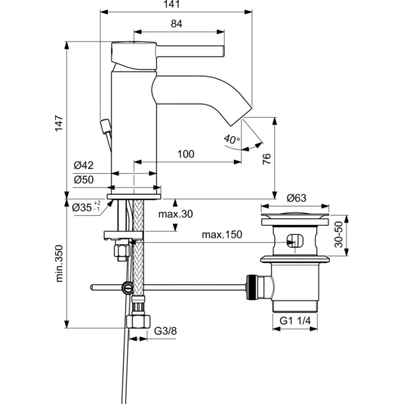 Смеситель для раковины с донным клапаном Ideal Standard Ceraline BC203AA