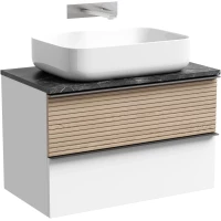 Тумба с раковиной Sancos Delta DL80W + TT80A1 + CN5004 80 см, подвесная, со столешницей, светлый дуб/белый матовый