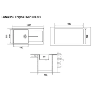 Изображение товара кухонная мойка лава longran enigma eng1000.500 - 40