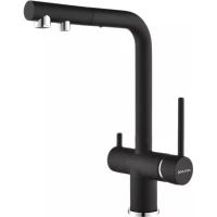 Смеситель для кухни Paulmark Serpentine Se213222-BLM с подключением к фильтру, выдвижным изливом, черный металлик