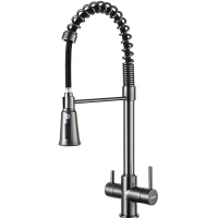 Смеситель для кухни Gappo G4398-69 с подключением к фильтру, гибким изливом, оружейная сталь