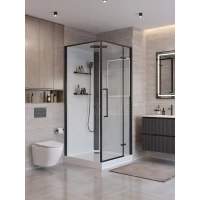 Душевая кабина BelBagno Uno UNO-CAB-A-1-90-C-NERO-Bi-TOP-R 90x90x212,5 см R, с крышей, низкий поддон, профиль черный матовый, стекло прозрачное