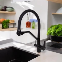 Смеситель для кухни Bond Smart B64-0488 с подключением к фильтру, гибким изливом, черный матовый