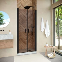 Душевая дверь Vegas Glass E2P NOVO 90 02M 05 90 см, профиль черный матовый, стекло бронза