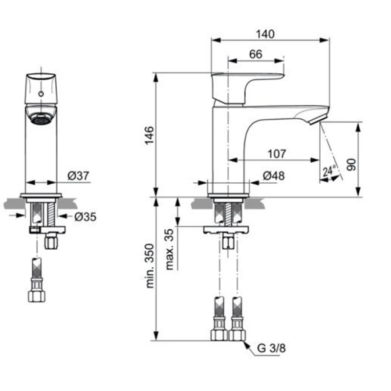 Смеситель для раковины без донного клапана Ideal Standard Connect Air A7010AA
