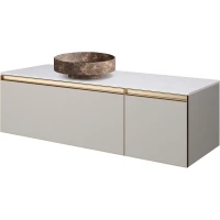 Тумба с раковиной Armadi Art Quatro Cashmere 790-M2-140-CM-MG LED + 792-140-C + 801-ED 141 см L, подвесная, со столешницей, подсветкой, кашемир матовый