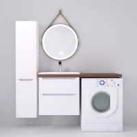 Тумба с раковиной белый глянец 122 см Jorno Wood Wood.01.60/P/W + Wood.06.122/DW + Mol.08.65/W + 4627173210072