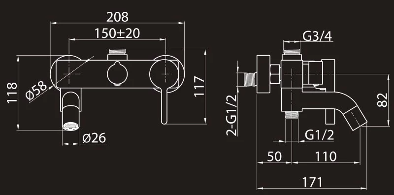 Душевая система 250x170 мм Elghansa 2330524-2L (Set-17)