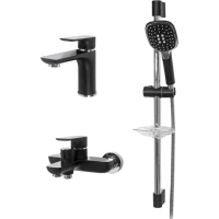 Комплект смесителей Hansberge Nordic H7099BC  с душевым гарнитуром, хром/черный матовый