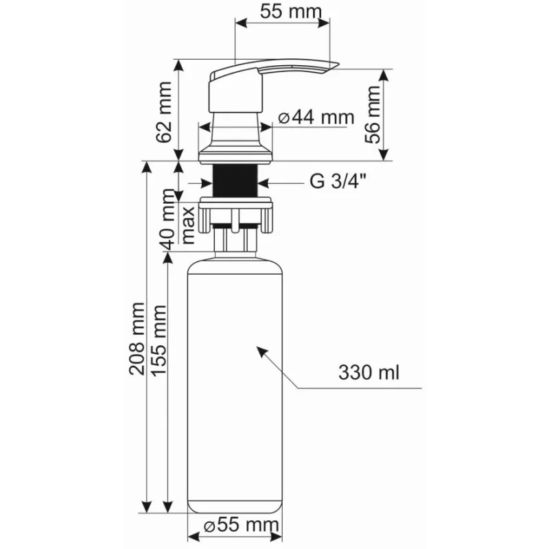 Дозатор для жидкого мыла Ulgran U-02-308 330 мл, встраиваемый, для кухни, черный