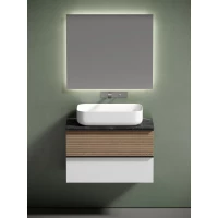 Комплект мебели Sancos Delta DL80W + TT80A1 + CN5004 + SQ800 80 см, подвесной, светлый дуб/белый матовый