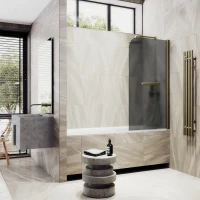 Шторка на ванну MaybahGlass MGV-792-2 80 см R, профиль бронза матовая, стекло графитовое матовое