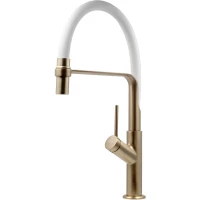 Смеситель для кухни Esko K50GW с гибким изливом, золотой матовый/белый