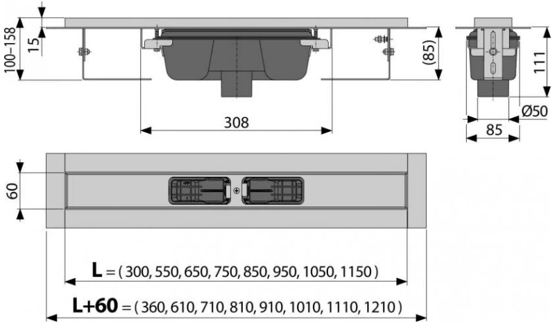 Душевой канал 744 мм нержавеющая сталь AlcaPlast APZ1001 Cube APZ1001-750 + CUBE-750M