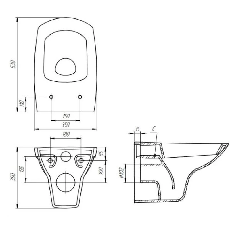 Комплект подвесной унитаз Cersanit Carina MZ-CARINA-COn-DL + система инсталляции Geberit 458.125.21.1