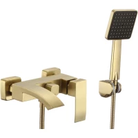 Смеситель для ванны Fmark FS8624C с душевым гарнитуром, золотой матовый